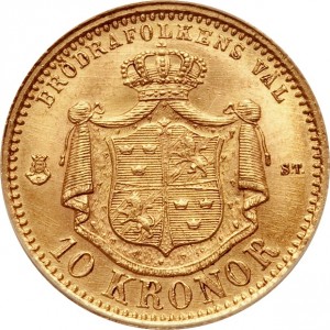 Реверс монеты Швеция, 10 крон, 1873-1876