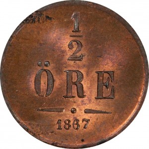 Реверс монеты Швеция, ½ эре, 1867