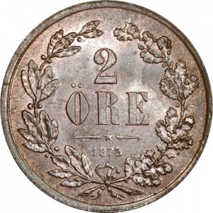 Реверс монеты Швеция, 2 эре, 1873
