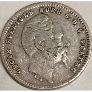 Аверс монеты Швеция, 25 эре, 1855-1859