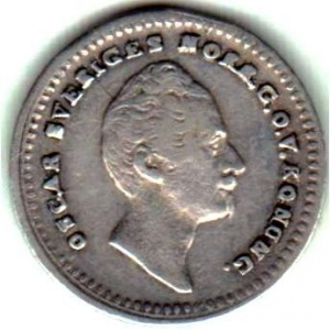 Аверс монеты Швеция, 1/32 риксдалера спесие, 1852-1853