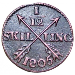 Реверс монеты Швеция, 1/12 скиллинга, 1802-1808