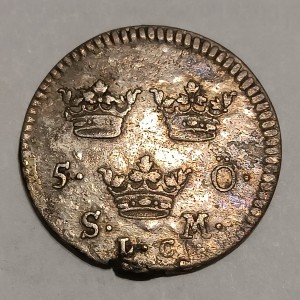 Реверс монеты Швеция, 5 эре SM, 1719