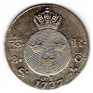 Реверс монеты Швеция, 1/12 риксдалера, 1777