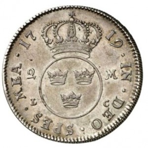 Реверс монеты Швеция, 2 марки, 1719