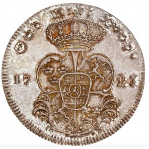 Реверс монеты Швеция, 1 риксдалер, 1723, Бюст на аверсе не разделяет легенду