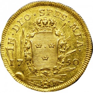 Реверс монеты Швеция, 1 дукат, 1750