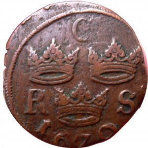Аверс монеты Швеция, ⅙ эре, 1666-1686
