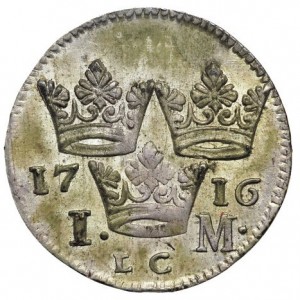 Реверс монеты Швеция, 1 марка, 1708-1717