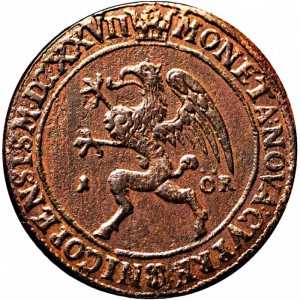 Реверс монеты Швеция, 1 эре, 1627, Грифон с крыльями вниз на реверсе