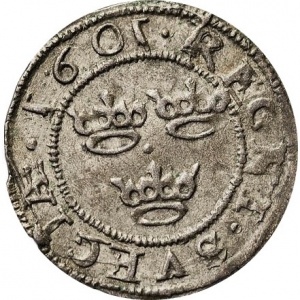 Аверс монеты Швеция, 1 фюрк, 1601, Три больших короны