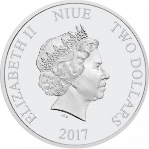 Аверс монеты Ниуэ, 2 доллара, 2017, Морской крокодил