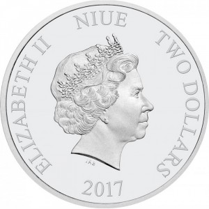 Аверс монеты Ниуэ, 2 доллара, 2017, Великие миграции - Горбатый кит