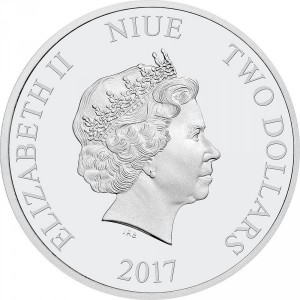 Аверс монеты Ниуэ, 2 доллара, 2017, Китайский гороскоп - год петуха, Цветное покрытие