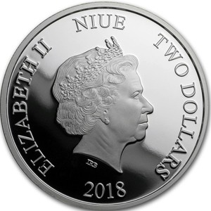 Аверс монеты Ниуэ, 2 доллара, 2018, Дисней - Алиса в Стране чудес /Чеширский Кот/