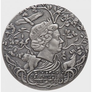 Аверс монеты Ниуэ, 2 доллара, 2018, Боги славян - Перун