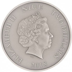 Аверс монеты Ниуэ, 2 доллара, 2018, 25 лет парку Юрского периода