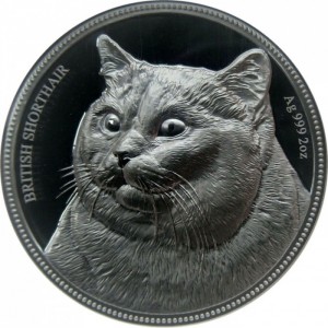 Реверс монеты Ниуэ, 2 доллара, 2018, Британская короткошёрстная кошка