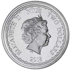 Аверс монеты Ниуэ, 2 доллара, 2018, Два дракона
