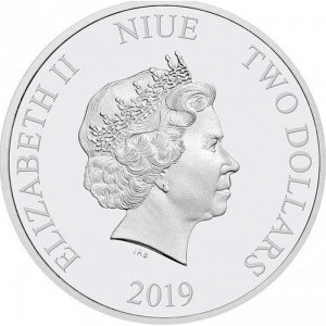 Аверс монеты Ниуэ, 2 доллара, 2019, Маппеты - Лягушонок Кермит