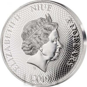 Аверс монеты Ниуэ, 2 доллара, 2019, Полярная жизнь - Полярный волк