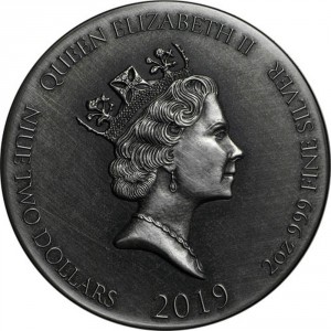 Аверс монеты Ниуэ, 2 доллара, 2019, Библия - Самсон убивает льва