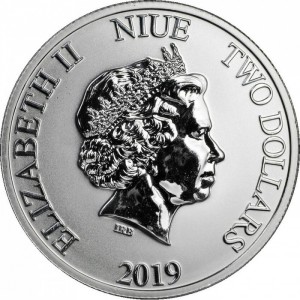 Аверс монеты Ниуэ, 2 доллара, 2019, Китайский гороскоп - Год Свиньи /Три свиньи/
