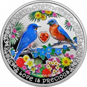 Реверс монеты Ниуэ, 2 доллара, 2019, Любовь бесценна - Голубые птицы