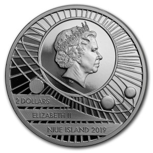 Аверс монеты Ниуэ, 2 доллара, 2019, Первые люди на Луне