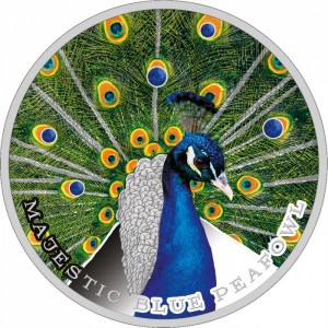 Реверс монеты Ниуэ, 2 доллара, 2019, Величественный синий павлин