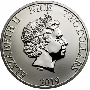 Аверс монеты Ниуэ, 2 доллара, 2019, Микки Маус - Рождество