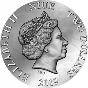 Аверс монеты Ниуэ, 2 доллара, 2019, Капли дождя - Роза