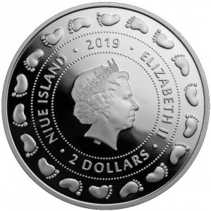 Аверс монеты Ниуэ, 2 доллара, 2019-2021, Новорожденный ребенок