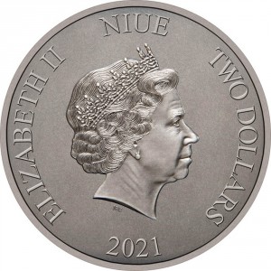 Аверс монеты Ниуэ, 2 доллара, 2021, Бэтмен - Бэтмобиль 1966