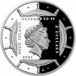 Аверс монеты Ниуэ, 2 доллара, 2021, Полярные исследователи - Покорение Северного полюса