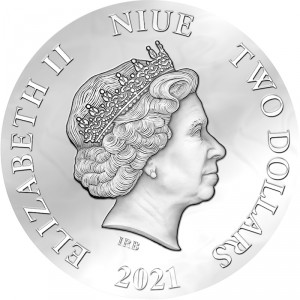 Аверс монеты Ниуэ, 2 доллара, 2021, Исследование дикой природы - Паук-павлин