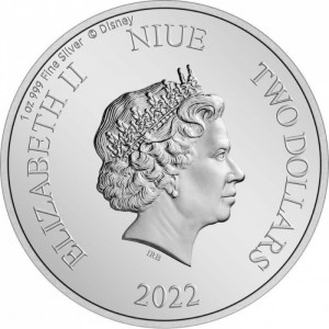 Аверс монеты Ниуэ, 2 доллара, 2022, Дисней - 101 далматинец. Круэлла де Виль
