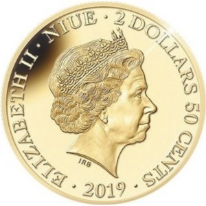 Аверс монеты Ниуэ, 2 доллара 50 центов, 2019, 500 лет со дня смерти Леонардо да Винчи