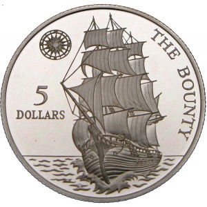 Реверс монеты Ниуэ, 5 долларов, 1992, HMS Bounty