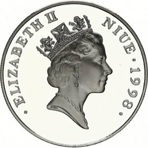 Аверс монеты Ниуэ, 5 долларов, 1998, Королева-Мать - Серебряная свадьба, 1948