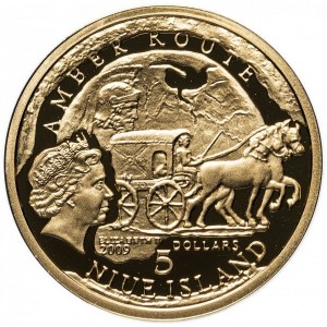 Аверс монеты Ниуэ, 5 долларов, 2009, Янтарный путь - Эльблонг