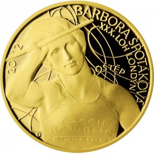 Реверс монеты Ниуэ, 5 долларов, 2013, Чемпионы олимпийских игр 2012 из Чехии - Барбора Шпотакова