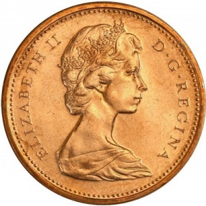 Аверс монеты Канада, 1 цент, 1965-1978