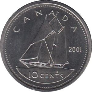 Реверс монеты Канада, 10 центов, 1999-2003