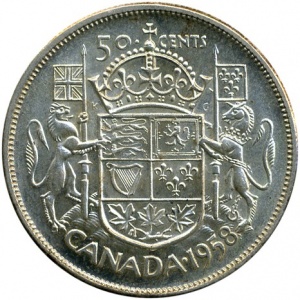 Реверс монеты Канада, 50 центов, 1953-1958