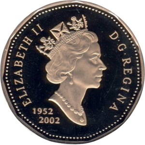 Аверс монеты Канада, 1 доллар, 2002, 50 лет правлению Королевы Елизаветы II