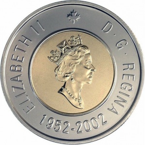 Аверс монеты Канада, 2 доллара, 2002, 50 лет правления Королевы Елизаветы II
