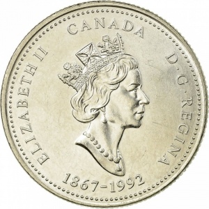 Аверс монеты Канада, 25 центов, 1992, Альберта