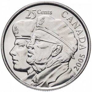 Реверс монеты Канада, 25 центов, 2005, Год Ветеранов