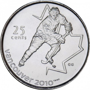 Реверс монеты Канада, 25 центов, 2007, XXI зимние Олимпийские Игры, Ванкувер 2010 - Хоккей